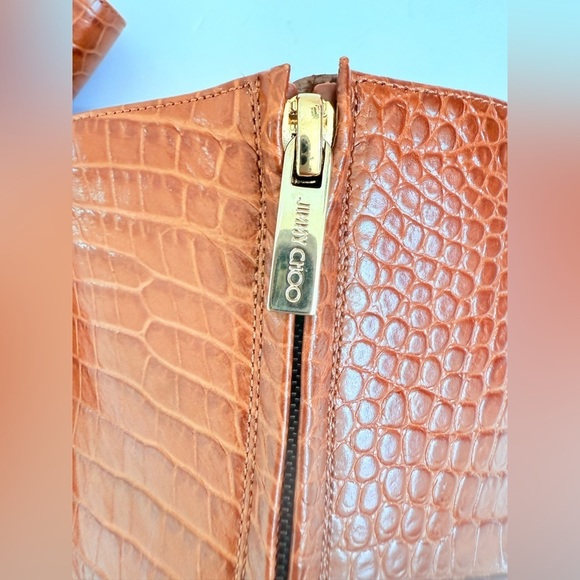 Jimmy Choo Brown Croc Embossed Leather Minori Ankle Length JC logo Boots EU 42 - Picture 4 of 12